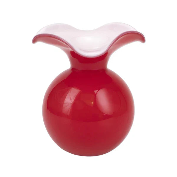 Hibiscus Glass Red Medium Fluted Vase vintage